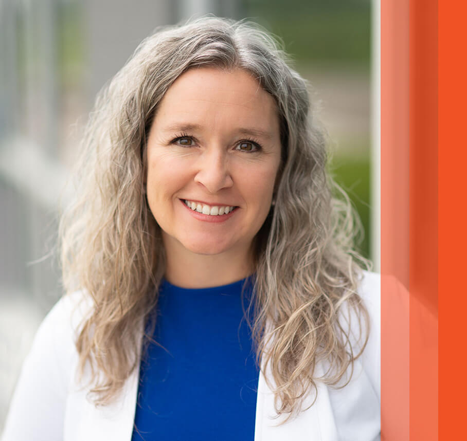 Natalie headshot with orange bars.