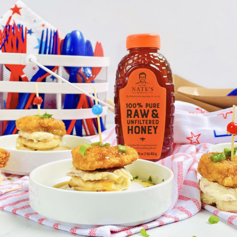 Chicken & Waffle Bites with Honey Bacon Butter