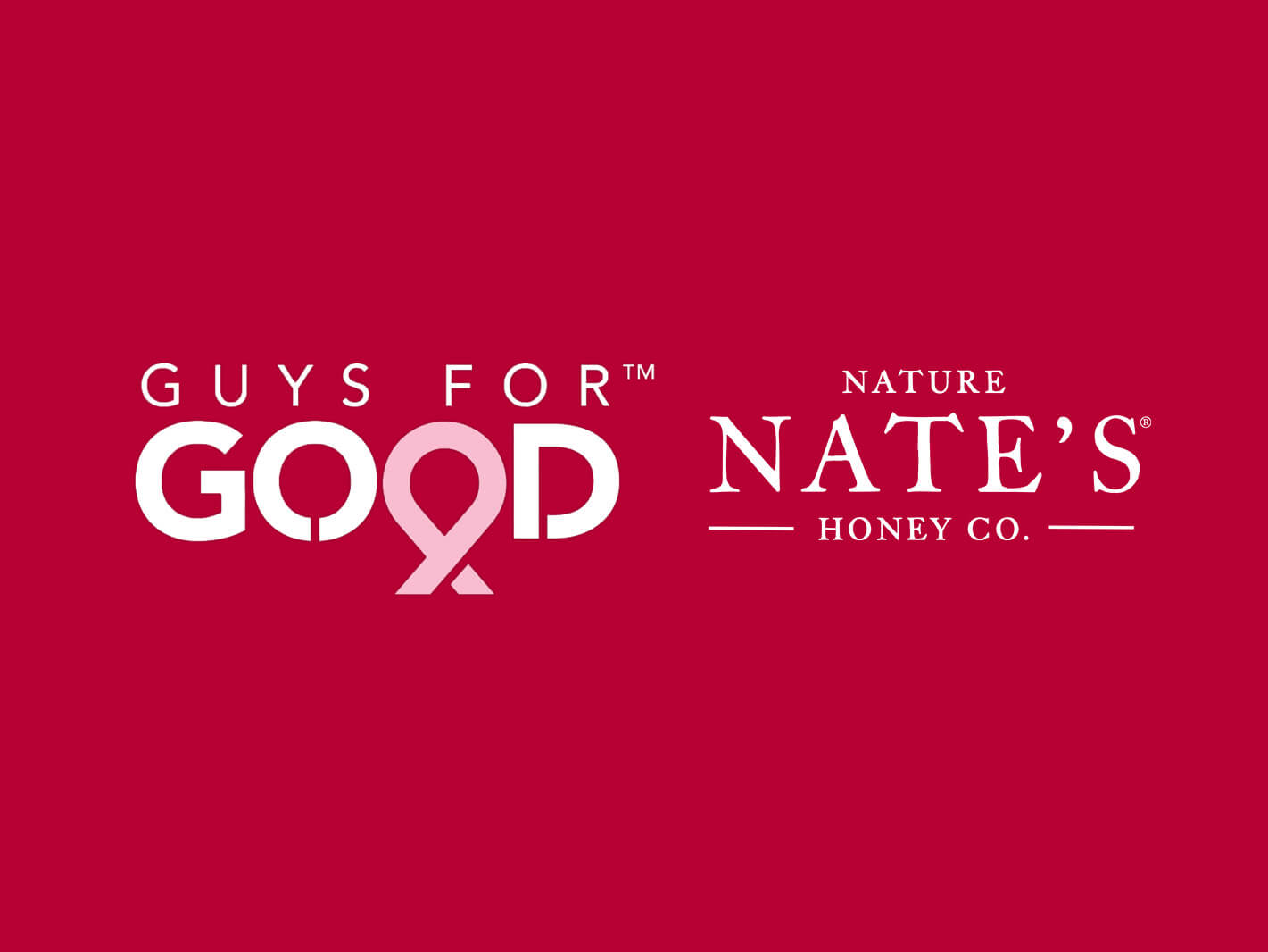 From left to right, Guys for Good Logo, Nate's logo centered on red background.