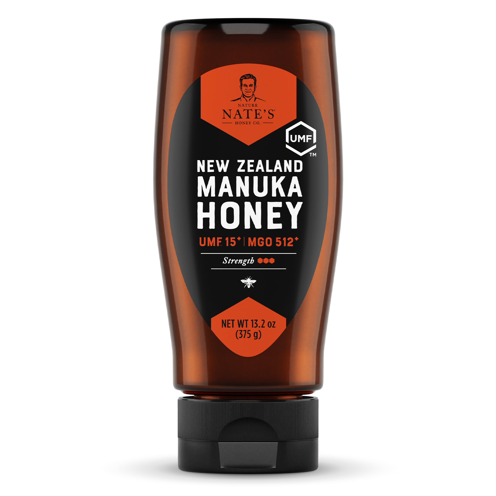 Front label of Nate's bottle of manuka UMF 15.