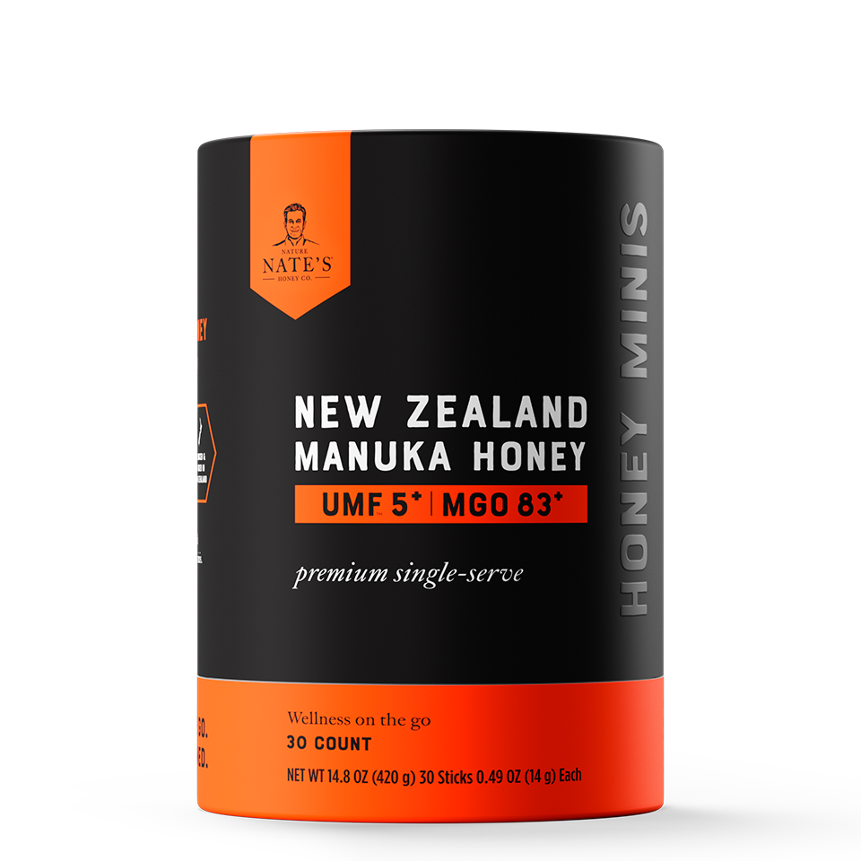 30ct Manuka UMF 5 cylinder box front and top angle.