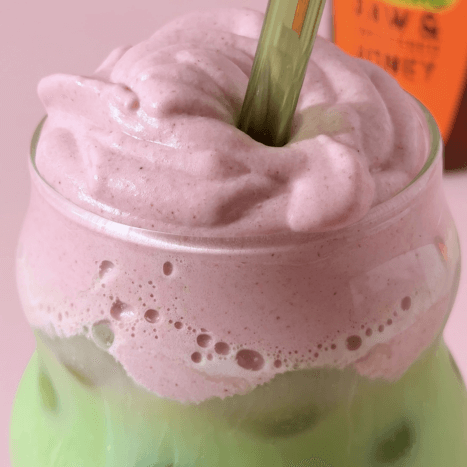 Honey Matcha Latte with Strawberry Cold Foam