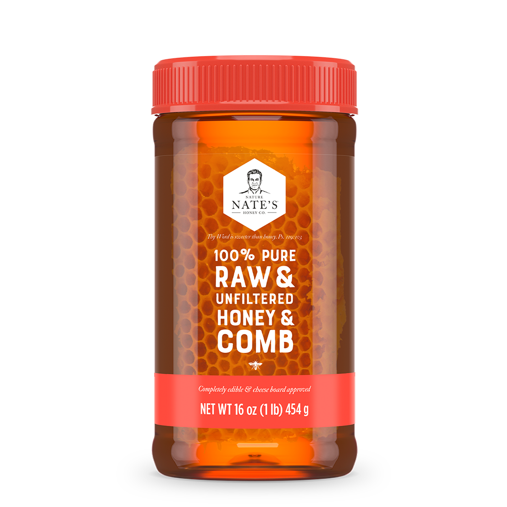 16oz Raw & Unfiltered Honey & Comb Front