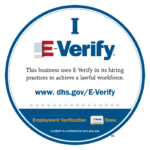I E-Verify, employment verification badge.