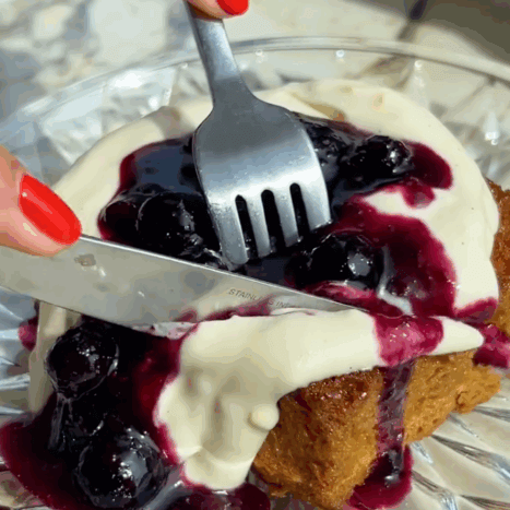 Honey Butter Toast with Lemon Whipped Cream & Blueberry Compote